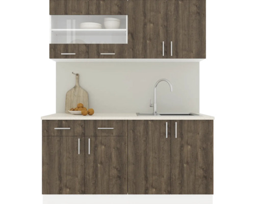 Mobilă de bucătărie Karo V8, L 160 cm, alb/stejar bronz