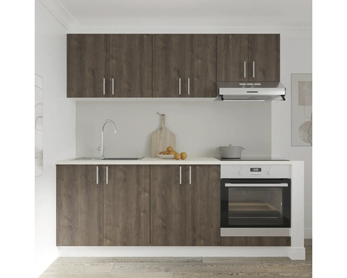 Bloc de bucătărie cu chiuvetă, aragaz, hotă și dulapuri