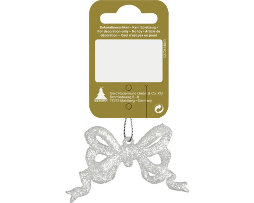 Decorațiune fundă cu agățătoare plastic 11 cm alb cu sclipici Funda decorativă de agățat