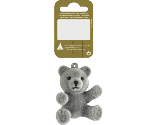 Decorațiune urs cu agățătoare 6 cm gri Ursuleț de pluș ca articol decorativ cu etichetă