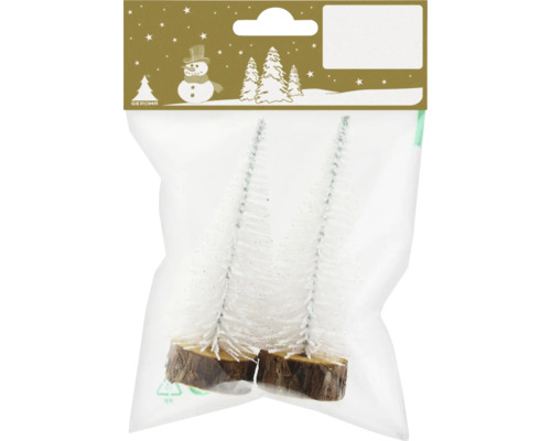 Set 2 brazi decorativi plastic 11 cm alb Brad decorativ Geroma în pungă, element decorativ pentru Crăciun