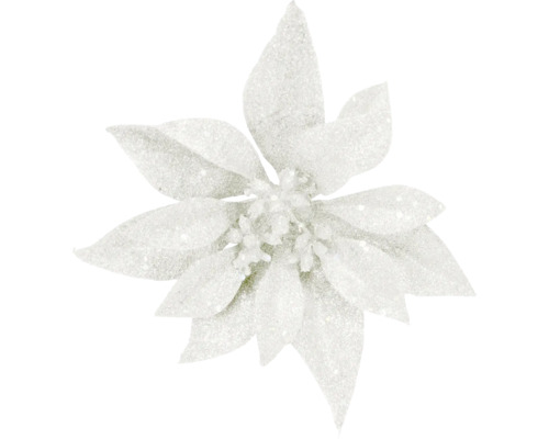 Decorațiune Poinsettia cu clips 14 cm alb cu sclipici Poinsettia decorativă cu sclipici pentru decorațiuni festive