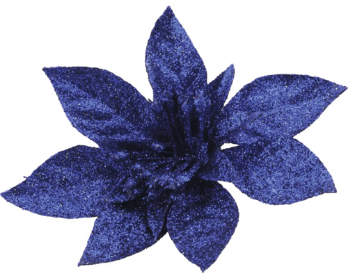 Decorațiune Poinsettia cu clips 14 cm albastru cu sclipici Floare artificială decorativă cu petale