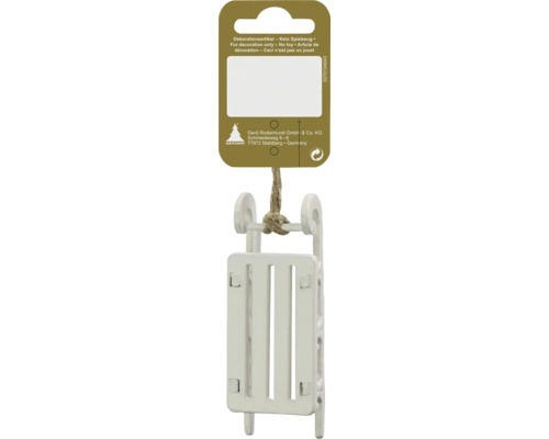 Decorațiune sanie cu agățătoare lemn 8 cm alb Figurină decorativă din lemn, sanie, pentru agățat