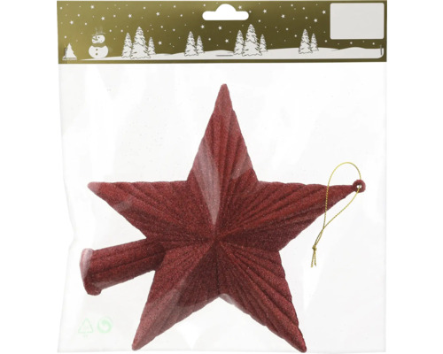 Decorațiune vârf brad cu agățătoare plastic 22 cm roșu Stea roșie ca decorațiune de brad de Crăciun în ambalaj