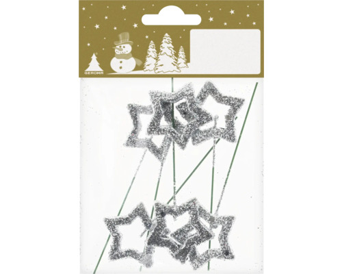 Set 6 stele cu sârmă argintiu cu slipici Stele sclipitoare pe băț pentru decorare