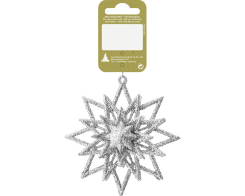 Decorațiune stea cu agățătoare plastic 11 cm argintiu cu sclipici Pandantiv fulg de zăpadă sclipitor pentru decorare