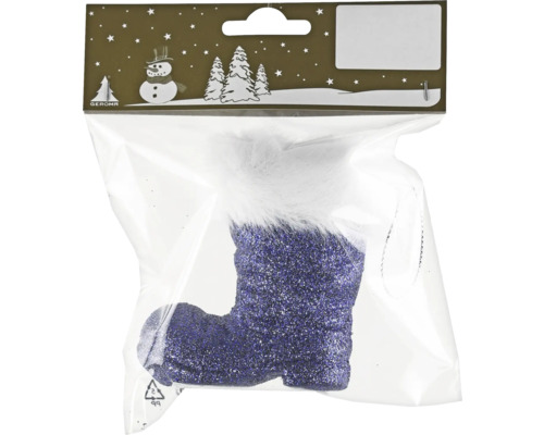 Decorațiune cizmă cu agățătoare plastic 12,5 cm albastru cu sclipici Cizmă sclipitoare ca decorațiune de brad în ambalaj