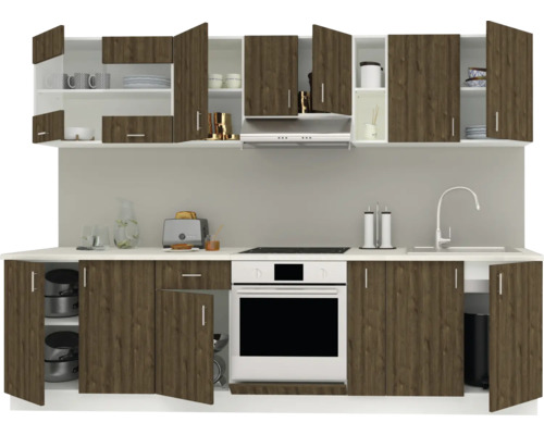 Bucătărie completă cu dulapuri suspendate și inferioare și electrocasnice încorporabile