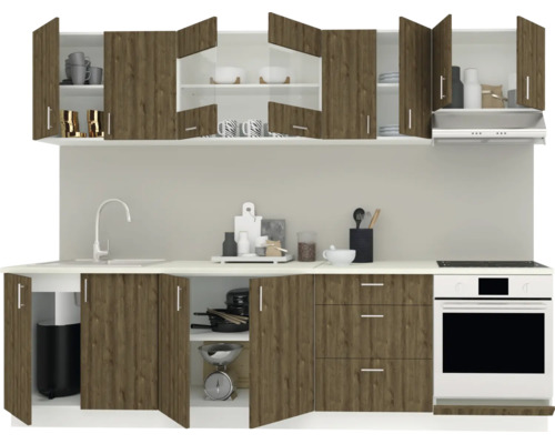 Unitate de bucătărie cu dulapuri superioare și inferioare, chiuvetă și cuptor