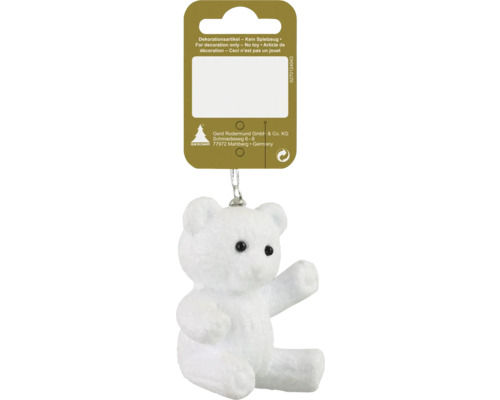 Decorațiune urs cu agățătoare plastic 6 cm alb cu sclipici Ursuleț de pluș alb ca decorațiune de brad cu agățătoare