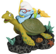 Figurină decorativă: Ștrumpf cu snorkel pe broască țestoasă