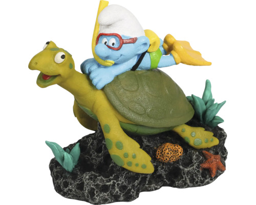 Figurină decorativă: Ștrumpf cu snorkel pe broască țestoasă