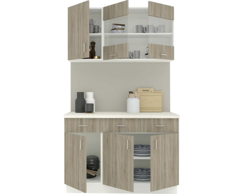 Combinație de dulapuri de bucătărie cu corpuri superioare și inferioare și sertare