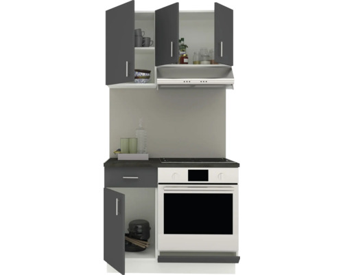 Mobilier de bucătărie cu dulapuri suspendate, hotă și cuptor încorporabil