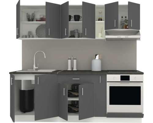 Unitate de bucătărie cu chiuvetă, plită și dulapuri