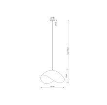 Desen tehnic al unei lămpi suspendate cu dimensiunile de 65 cm lățime și maximum 145 cm înălțime