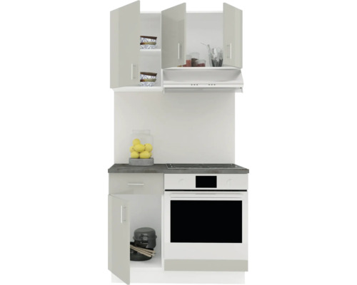 Linie de bucătărie cu dulapuri suspendate, hotă de aragaz și aragaz electric