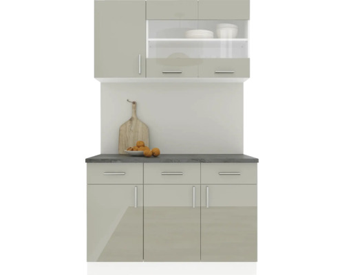 Mobilă de bucătărie Karo V3, L 120 cm, alb/gri lucios