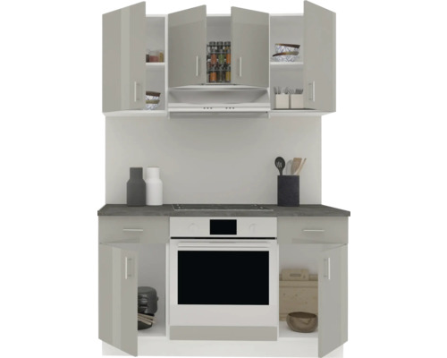 Bloc de bucătărie cu dulapuri suspendate, hotă și cuptor încorporabil