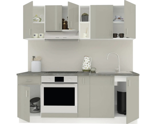 Bloc de bucătărie cu dulapuri superioare și inferioare, chiuvetă, aragaz și cuptor