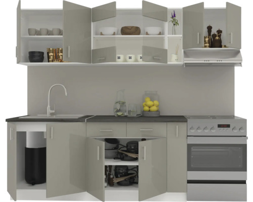 Bloc de bucătărie cu chiuvetă, aragaz, dulapuri superioare și inferioare pentru amenajarea bucătăriei