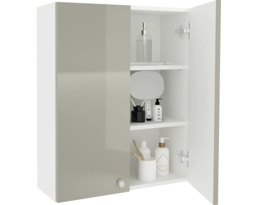 Dulap de baie cu raft deschis și diverse articole de baie