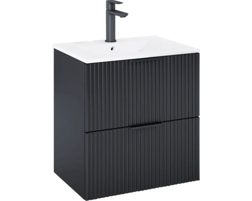 Set mobilier baie suspendat Roca Reef 60 cm PAL negru Dulap inferior pentru lavoar cu lavoar și robinet