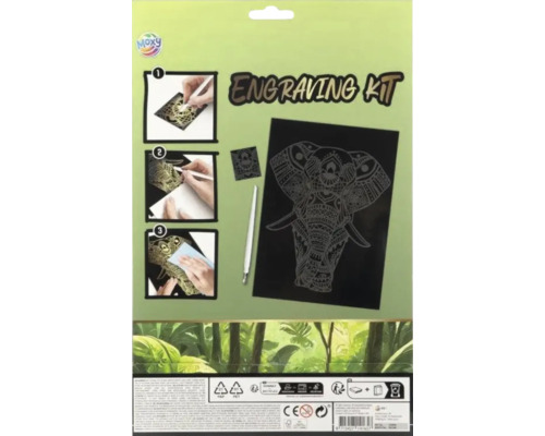 Set de gravură Moxy cu motiv elefant și unelte