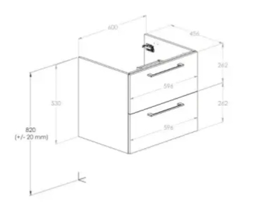 Desen tehnic al unui dulap de lavoar cu dimensiuni
