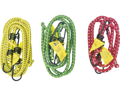 Set de corzi elastice cu cârlige în galben, verde și roșu