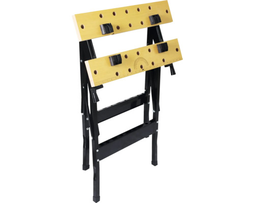 Banc de lucru cu blat din lemn și cadru metalic negru