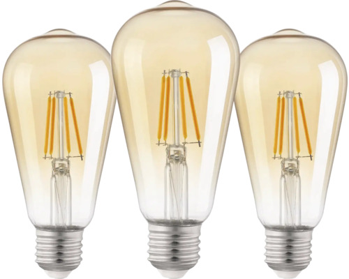 Set 3 becuri vintage LED Eglo E27 4W 400 lumeni, glob pară ST64, lumină caldă Trei becuri LED E27 în stil vintage