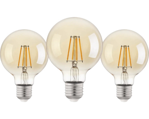 Set 3 becuri vintage LED Eglo E27 4W 400 lumeni, glob G80, lumină neutră