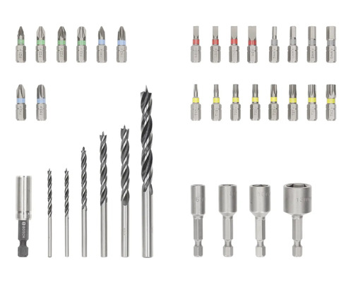 Diverse vârfuri de șurubelniță, burghie și suporturi magnetice pentru biți