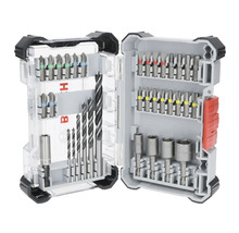 Set de burghie și biți în cutie de scule deschisă