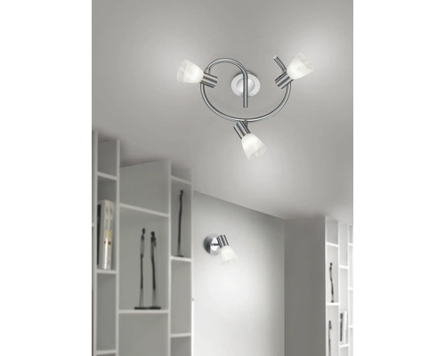 Lumină de plafon cu trei spoturi din metal și sticlă
