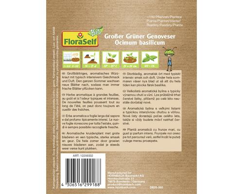 Pachetul de semințe FloraSelf Großer Grüner Genoveser Ocimum basilicum