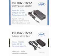 Adaptor de alimentare PNI 230V la 12V 5A CCTV pentru camere de supraveghere cu cablu de alimentare de 120 centimetri AC la DC