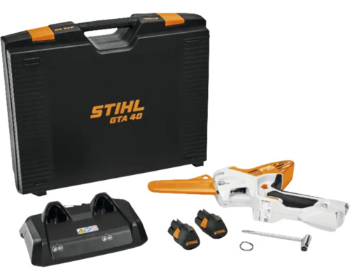 Motofierăstrău pe acumulator Stihl GTA 40.0, lungime lamă 15cm, capacitate 0,1L 410W 21,6V Set Stihl GTA 40 motofierăstrău de grădină cu acumulator cu valiză de transport, încărcător și acumulatori