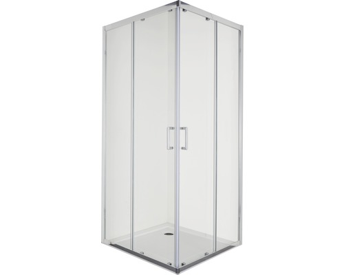Cabină de duș pătrată Sanotechnik Elite E90SC 90 x 90 x 195 cm sistem Soft Close sticlă transparentă profil crom