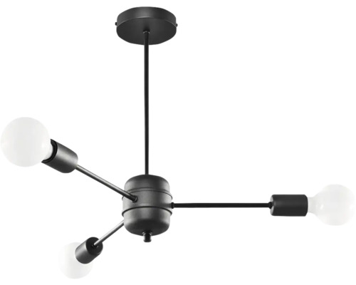 Lumină suspendată neagră cu trei becuri