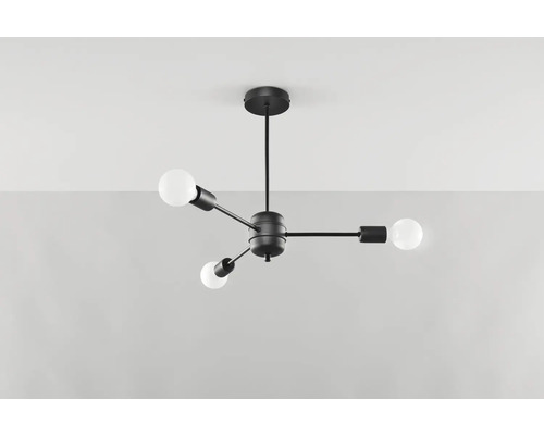 Lumină de plafon neagră cu trei becuri