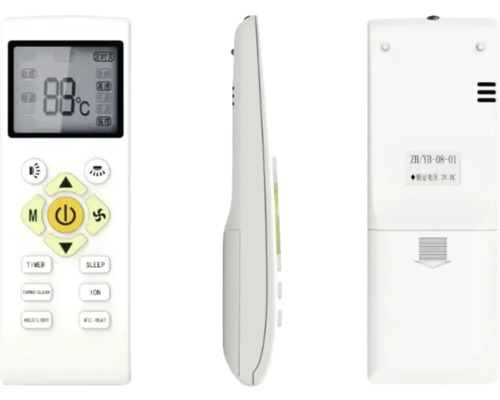 Telecomandă pentru aer condiționat, vedere din față, laterală și din spate