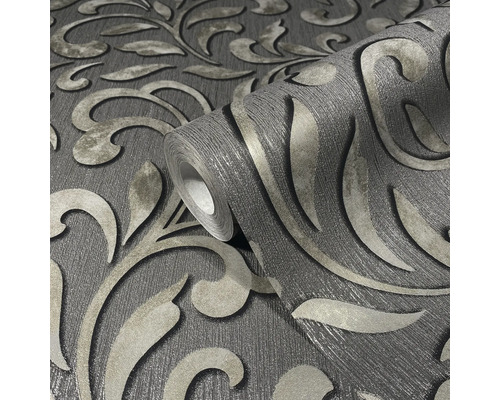 Rola de tapet gri cu model floral