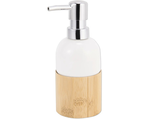 Dispenser de săpun cu bază de bambus și cap de pompare cromat