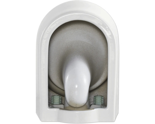 Vedere interioară a unui vas de toaletă suspendat alb