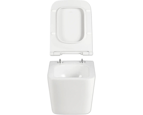 Vas WC suspendat cu spălare profundă, cu margine deschisă și capac WC