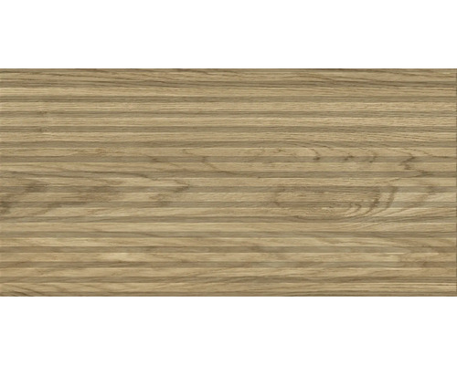 Gresie exterior / interior porțelanată glazurată rectificată Tilia Structure maro 60x120 cm Placare din lemn cu suprafață canelată