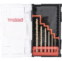 Set de burghie de diferite dimensiuni într-o cutie de plastic